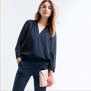 JCrew Navy blouse rectangle pattern (lined torso and sheer sleeves)